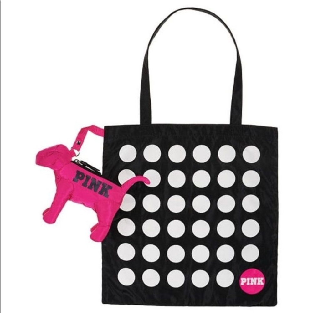 PINK Dog Logo Polka Dot Packable Tote